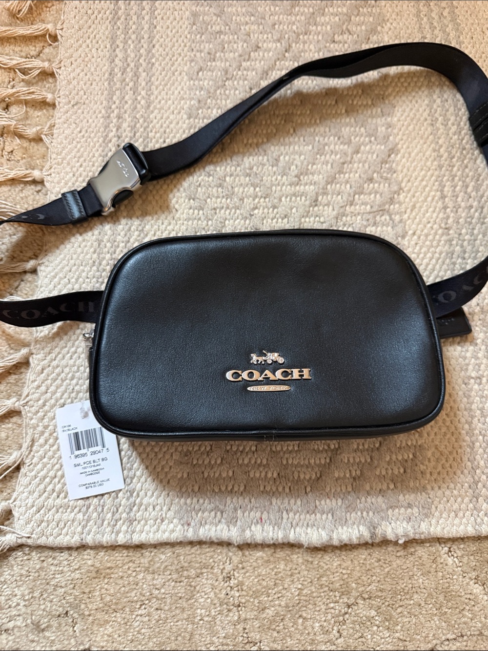 Coach Black Leather Logo Belt Bag with Silver Hardware